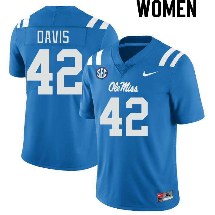 Women #42 Dylan Davis Ole Miss Rebels College Football Jerseyes Stitched Sale-Powder Blue